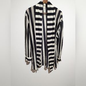 Ivory & Navy Striped Open Front Cardigan